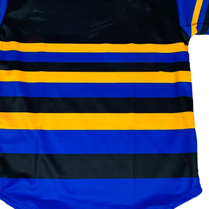 เสื้อเบสบอลลายทางสีดำพรีเมียม SGRho สำหรับผู้หญิง สีน้ำเงินทอง ปักอักษรกรีกแบบเชนิลล์ ติดกระดุม สไตล์สตรีทแวร์สปอร์ต - Product Image 6