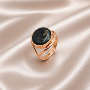 Natural Nuumite Gemstone <b>Ring</b> 925 Sterling <b>Silver</b> Handmade Round Cabochon <b>Ring</b> Yellow & Rose Gold Plated Jewelry for Unisex <b>men</b> - Product Image 4
