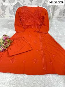 New Arrival Cotton 60*60 with Chickankari Thread work Angrakha <b>Kurti</b>-Pant Collection Woman Fashion Exporter Indian Supplier - Product Image 6
