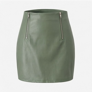 Jupe crayon mini en similicuir taille haute pour femme avec fermeture éclair sur le devant, couleur unie, style minimaliste, à porter toute l'année - Product Image 1