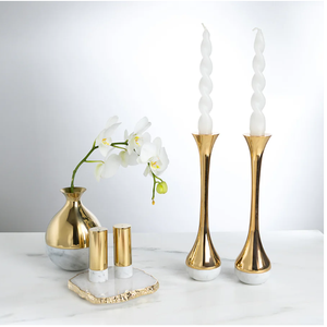 Luxury Modern <b>Silver</b> and White Marble Salt and Pepper Shaker Set with Matching Marble Base Cylindrical Tabletop Kitchen Decor - Product Image 5