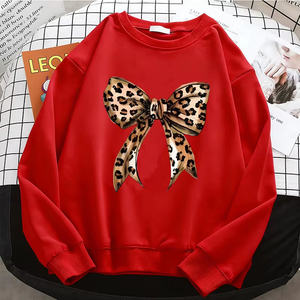 Sweat-shirts à capuche pour femmes, style streetwear professionnel, motifs nœud, cœur, amour, léopard, basiques, chauds, en polaire, doux, à col rond - Product Image 6