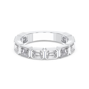 Anillo de boda de media eternidad con diamante cultivado en laboratorio de 2.00 quilates, corte esmeralda, F-G/VS, engastado en bisel, hecho en plata, para ella. - Product Image 1