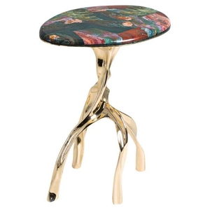 Modern design luxury brass end table handcrafted artistic side table elegant living room decor gemstone top occasional table - Product Image 1