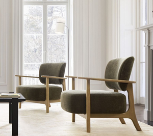 Fauteuil de salon moderne rembourré, fauteuil en bois, structure en bois massif, siège lounge pour meubles de maison - Product Image 5