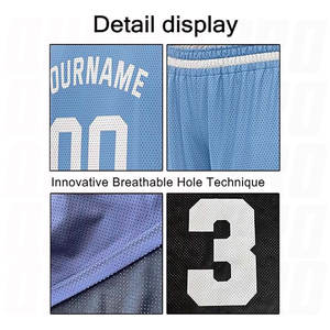 Ensembles d'uniformes de basket-ball personnalisés pour hommes, maillot et short de sport en polyester respirant, bleu clair et blanc - Product Image 4