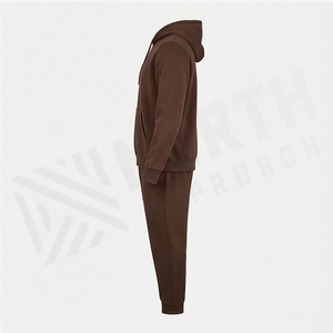Sweat-shirt à capuche marron pour homme, manches longues, couleur unie, décontracté, avec poche avant et fermeture à cordon - Product Image 3