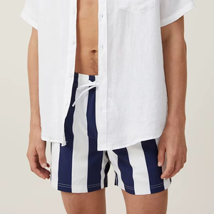 Shorts de Playa para Hombre, a Rayas, Transpirables, de Cintura Media, con Cordón Ajustable, de Secado Rápido, Casuales, de Poliéster, Personalizables - Product Image 3