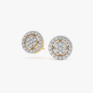 Pendientes de Oro Amarillo con Diamantes Cultivados en Laboratorio, Diseño Redondo con Halo y Racimo - Product Image 2