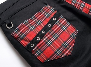 กางเกงยีนส์ลายตารางสก็อตสำหรับผู้ชาย, กางเกงยีนส์แฟชั่นสตรีทไฮสตรีทพร้อมซิปประดับหมุดและสายรัดสไตล์ฮิปฮอปและสตรีท - Product Image 4