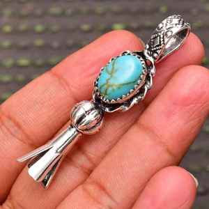 Collar con Colgante de Plata de Ley Turquesa, Joyería Artesanal con Piedras Preciosas en Forma de Cruz para Mujer, Regalo al por Mayor, Moda Clásica de Alta Gama - Product Image 2