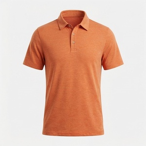 Polo en jersey de coton à manches courtes pour homme, couleur orange, décontracté, respirant, design tricoté uni, coupe classique - Product Image 1