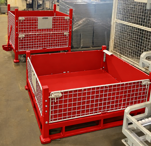 Palette pliable en acier rouge, conteneur industriel empilable à 4 entrées, capacité de charge dynamique de 2500 lb, charge de 25 lb, modèle personnalisable PLT-04 - Product Image 4
