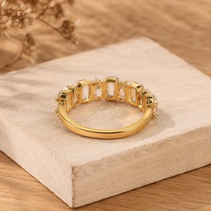Bague d'éternité pour femme en or massif 10K 14K 18K avec diamants de laboratoire taille poire et taille émeraude, couleur E, clarté VVS - Product Image 5