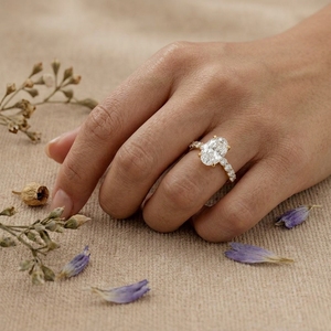 Lab Grown Oval Diamond Engagement <b>Ring</b> Gold Prong <b>Set</b> Side Stone Bridal <b>Ring</b> IGI Certified <b>Women</b> Jewelry - Product Image 3