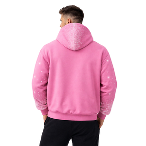 Sudadera con Capucha Unisex Rosa con Estampado Personalizado, Sudadera de Forro Polar para Invierno, Estilo Urbano con Capucha y Mangas con Diseño de Pedrería - Product Image 5