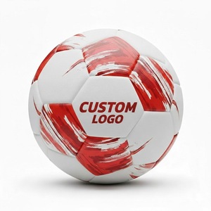 Ballon de football personnalisé en PU PVC de haute qualité, design brosse blanc-rouge, durable, pour entraînement, 0,4-0,45 kg, intérieur/extérieur - Product Image 1