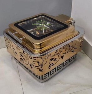 Stainless Steel Steam Table <b>Buffet</b> <b>Server</b> Steam Heating Eco Mode Catering Hotel Use Gold PVD Indian Home Crafts - Product Image 1