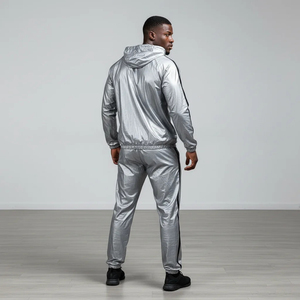 Combinaison de sauna amincissante pour hommes, tendance, avec logo personnalisé, écologique, de haute qualité, argentée, pour la perte de poids, pour la salle de sport, à usage domestique, en polyester - Product Image 4