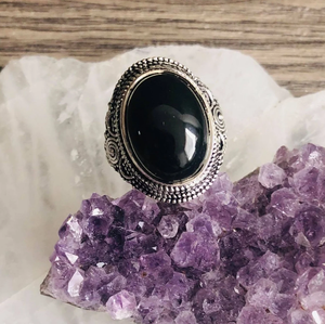 Bague ovale naturelle en onyx noir, argent sterling 925, faite à la main, pierre précieuse, pour elle - Product Image 3