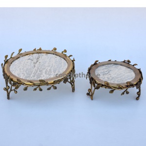 Support à gâteau en acier inoxydable avec plateau miroir doré, pieds à motif floral, écologique, pour présentation de desserts de mariage, style table royale - Product Image 4