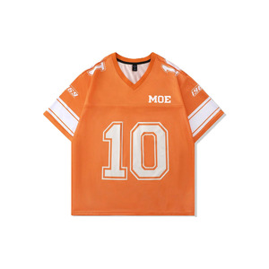 Maillot de football américain orange pour jeunes, coupe oversize, en mesh respirant, personnalisable avec logo, uniforme sportif d'équipe, tee-shirt streetwear - Product Image 2