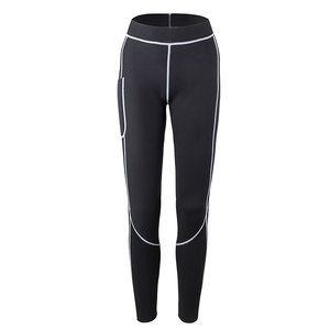 High Waist Black <b>Leggings</b> <b>With</b> White Stitching <b>Pockets</b> Full Length Sporty Stretch Breathable Knitted Women's Workout Pants - Product Image 1