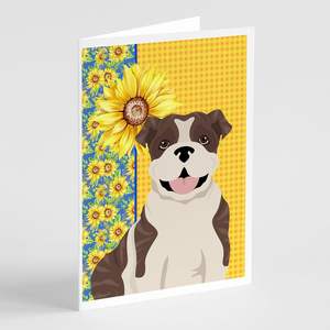 Summer Sunflowers Brindle Bulldog anglais Cartes de vœux Pack 8 Lunatique A7 Taille 5x7 Cartes vierges avec enveloppes - Product Image 1