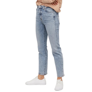 2026 Vente en gros de jeans décontractés pour femmes de haute qualité, vente directe usine, OEM, taille haute, coupe ample, taille mi-haute, délavé à la pierre - Product Image 2
