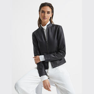 Nueva Chaqueta de Cuero para Mujer, Primavera y Otoño, Corte Ajustado, Estilo Motociclista, Chaqueta de Cuero Genuino con Cierre y Cuello Camisero - Product Image 5