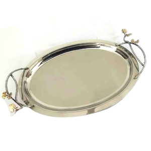 Plateau de service décoratif vintage en acier inoxydable martelé avec élégantes poignées en laiton en forme de feuille, au meilleur prix - Product Image 4
