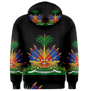 Men's Pullover Fleece Black Sublimation Print Palm <b>Tree</b> 3D Pocket Design Regular Fit Polyester Casual Winter Wear - Product Image 1