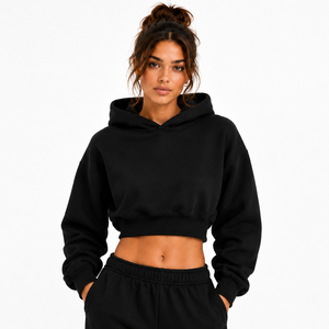 Custom <b>Women</b>’s Cropped Pullover <b>Hoodie</b> Oversized Crop Sweatshirt Private Label OEM - Product Image 2