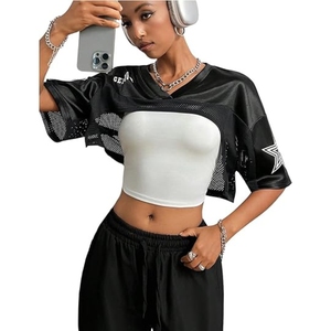 Camisetas de punto para mujer, camisetas con estampado Y2k, tops cortos extragrandes, ropa de calle - Product Image 1