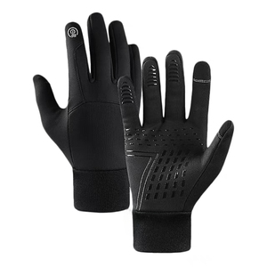 Gants de course à doigts entiers unisexes, respirants, en polyester et nylon, pour le cyclisme en extérieur, fermeture à enfiler, noirs - Product Image 5