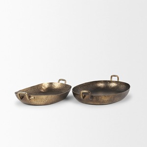Oval Brass Decorative Trays Set of 2 Rustic Handcrafted Metal Serving Bowls with Handles for Home decor - Product Image 5