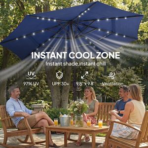 Ombrellone da Esterno Blu Navy da 2,95 m con Luci LED Solari, Ombrellone da Tavolo a 3 Livelli con Manovella Inclinabile - Product Image 6