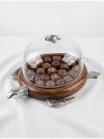 Plateau de service de luxe en bois en forme de tortue pour dattes avec couvercle en verre transparent, vaisselle décorative en métal en forme d'animal, décoration de table pour la maison et les fêtes