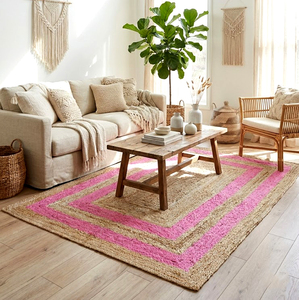 Tapis NYKO MART en jute tressée 100 % biologique, fait main, style bohème, écologique, à rayures, 2x3 pieds, à poils ras, moyen - Product Image 1