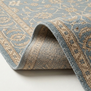 Blue Floral Area Rug Embroidered Carpet Soft Pile Latex Backed Non Slip Washable Floor <b>Mat</b> for Home Hotel - Product Image 5