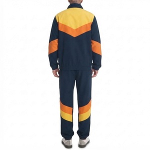 Men Tracksuit Set Retro Windbreaker <b>Jacket</b> and Pants Navy Blue Yellow Orange Color Block <b>Shell</b> <b>Suit</b> Costume Outfit - Product Image 2
