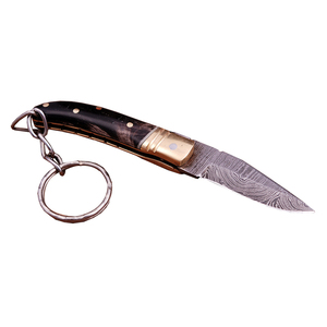 Couteau de poche à lame tranchante, accessoire porte-clés portable, en acier Damas fait main, mini couteau porte-clés en acier à motif premium - Product Image 1