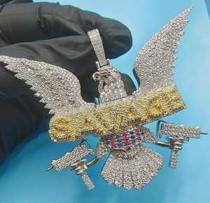 Pendentif Aigle Iced Out en Argent 925, Pendentif Hip Hop, Pendentif Animal Tendance, Pendentif de Luxe pour Fête, Personnalisé, Bicolore - Product Image 6