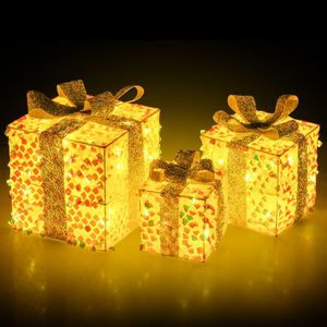Set di 3 Scatole Regalo Natalizie Illuminate con 90 Luci LED Preinstallate e Fiocchi - Product Image 1