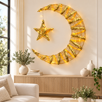 Lune en forme de croissant à paillettes LED à piles avec étoile suspendue et support en fil métallique pour la décoration murale de la maison pendant le Ramadan