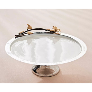 Hammered Stainless Steel <b>Cake</b> <b>Stand</b> With Brass Floral Handle Stylish Design Dessert Serving Platter For Wedding Party Supply - Product Image 4