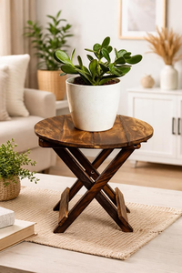 Brass Accent Solid Wooden Foldable Stool Handmade <b>Portable</b> Seating Furniture Rustic Home Decor Compact Folding <b>Seat</b> - Product Image 6
