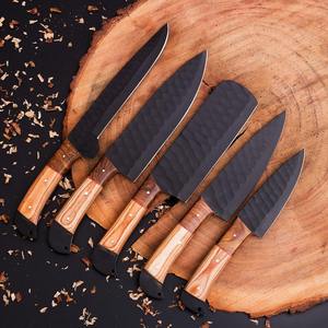 5 Piece Stainless Steel Right Hand Durable <b>Knife</b> <b>Set</b> Handmade Wood Handle <b>Sharp</b> Serrated Edge Blades Leather Roll Case - Product Image 4
