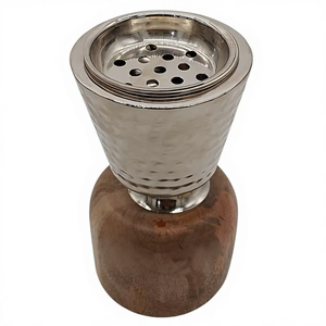 Quemador de Incienso de Metal Martillado y Madera al por Mayor, Incensario de Lujo Plateado para Bakhoor, Redondo, Moderno, Decoración de Mesa para Hogar u Oficina - Product Image 1