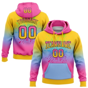 Sweat à capuche sportif tendance, nouveau design, personnalisé, avec dégradé jaune, rose, bleu clair et noir, pour la vente en gros directe aux entreprises - Product Image 1